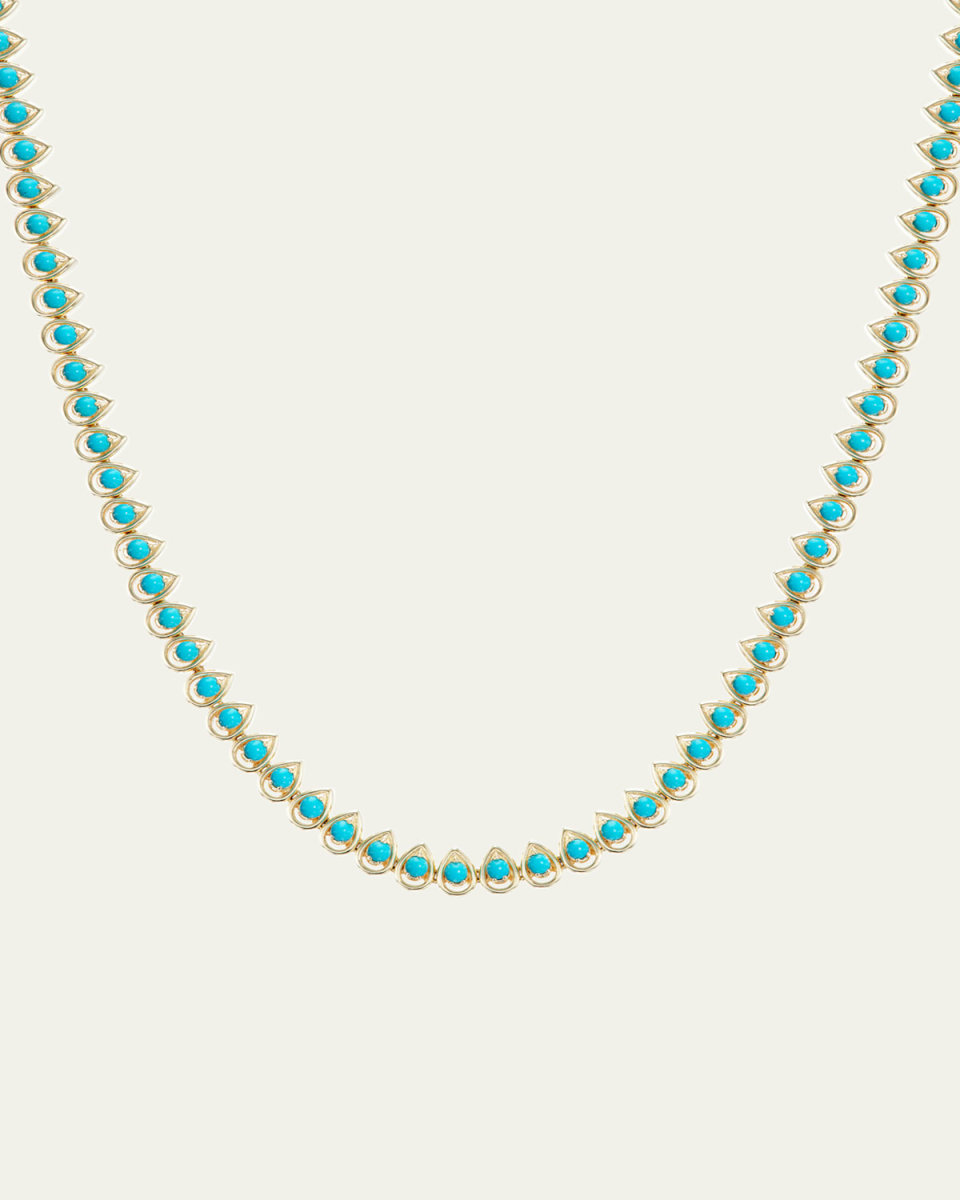 Mandala Petal Turquoise Tennis Necklace in 18K Yellow Gold